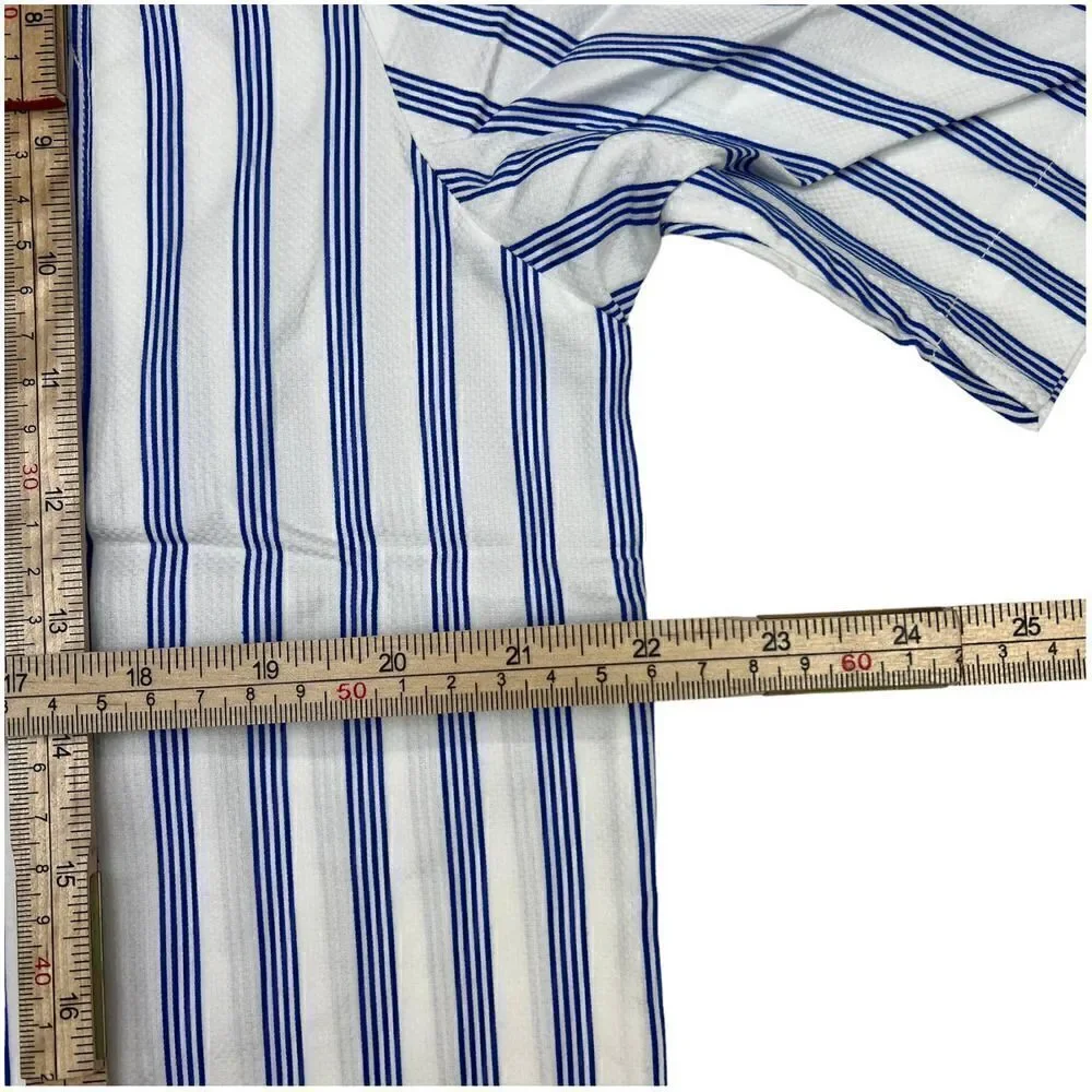 New Soulland Cornwall US L Men White Striped Shirt Short Sleeve Slim Button-Down - Picture 9 of 13